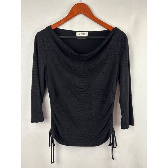 Women’s A. Byer Size Large Black Long Sleeve Sparkly Zebra Print Shirt - Picture 2 of 6